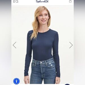 Splendid Classic Long Sleeve Crew- Navy XS